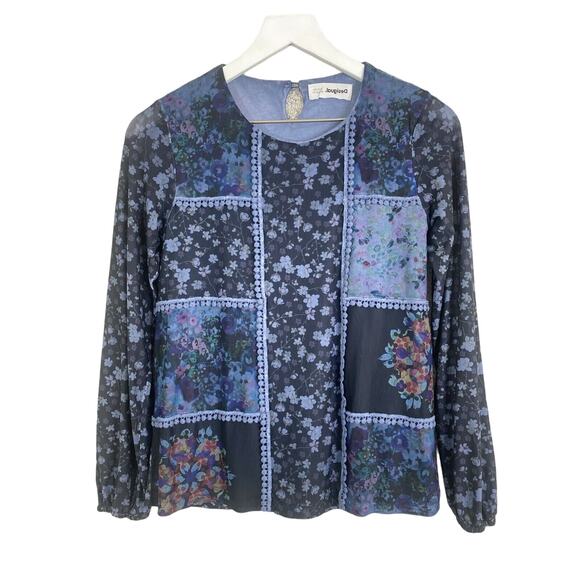DESIGUAL‎ GIRLS SIZE 11/12 LONG SLEEVE Floral Patch Blouse - Picture 1 of 10